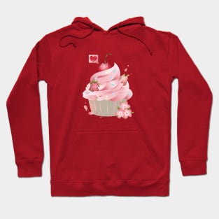 Kawaii pink cupcake with cat fruits Hoodie